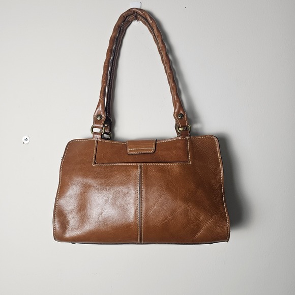 Patricia Nash Rienzo Leather Shoulder Bag Satchel Tan Classic Heritage P35701 - Picture 3 of 14